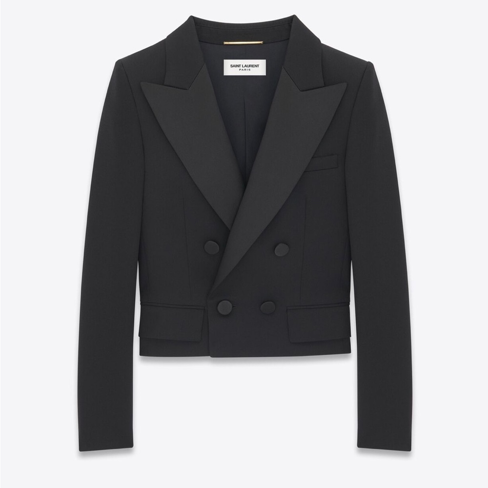 Saint Laurent -  CROPPED TUXEDO JACKET IN GRAIN DE POUDRE, size 38